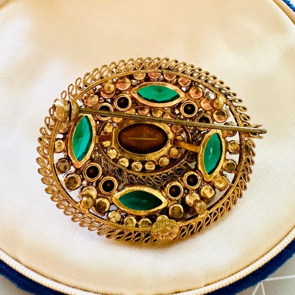 Vintage Blue Green Rhinestone Brooch - Picture 11 of 15
